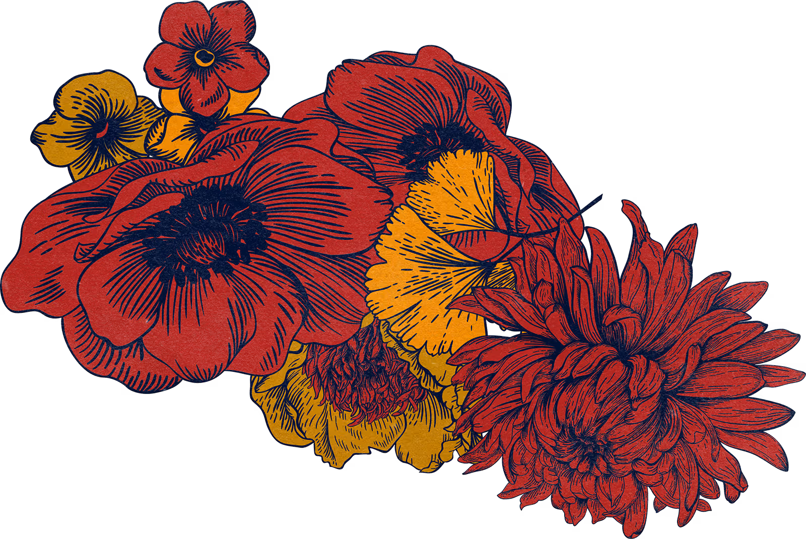overlapping colorful flowers
